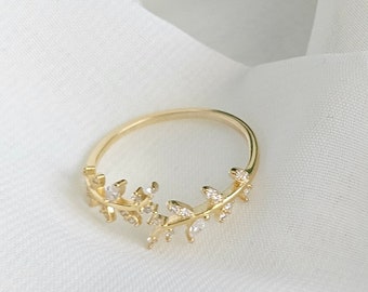 14K Gold Filled Leaf Ring, Open Size Adjustable Minimalist Dainty Delicate Ring, gift for her, birthday gift, gift for mom, minimalist ring