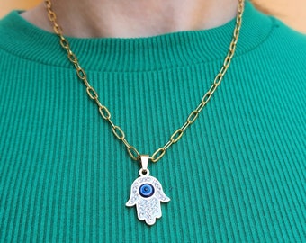 Hamsa Necklace, Evil Eye Necklace, Kabbalah Necklace, Hamsa Charm, Lucky Necklace, Personalized Gift, Best Friend Gift, Coworker Gift