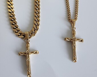 Jesus Cross Charm Necklace, Gold Cross Necklace, Gold Dainty Religious, Cross Women Men Kids Necklace, Gold Chain, Gift,  Christmas gift