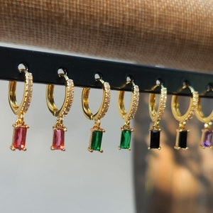 18K Gold Zircon Stone Earrings Zircon stone earring waterproof earrings gold crystal earring  18K Gold EMERALD Zircon Stone Earrings
