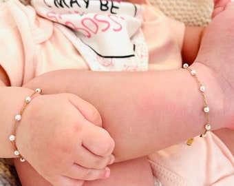 Rempli d'or 18 carats pour bébé, bracelet avec pierres de naissance, bracelet pour enfant, bracelet pour fille, bracelet de baptême, bracelet pour tout-petit, bracelet pour bébé unisexe