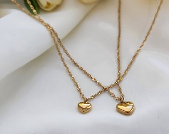 18K goud gevulde mini hart ketting, sierlijke hart ketting, liefde ketting, mini gezwollen hart ketting, Moederdag cadeau,