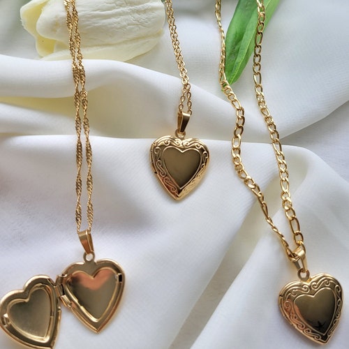 18K Gold Heart Locket Necklace Big Small Medium Heart Locket - Etsy
