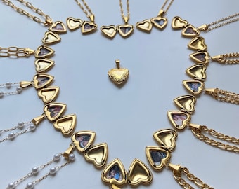 Collier médaillon coeur rempli d'or 18 carats, petit médaillon, grand médaillon, cadeau minimaliste, cadeau personnalisé, bijoux étanches, service photo gratuit
