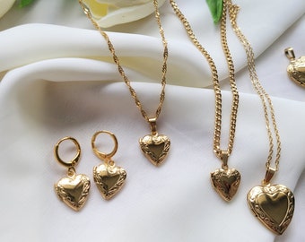 18K goud gevuld hart medaillon ketting, klein medaillon, groot medaillon, minimalistisch cadeau, gepersonaliseerd cadeau, waterdichte sieraden, gratis fotoservice