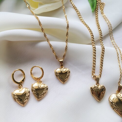 18K Gold Heart Locket Necklace Big Small Medium Heart Locket Etsy UK
