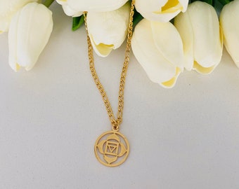 Seven Chakra Necklace, Lotus Necklace, Crown, Gold,Third Eye, Throat, Heart, Solar Plexus, Sacral, Yoga Chakra Necklace, Yoga Pendants, Ajna