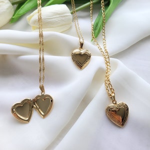 18K Gold Filled Gold Heart Locket Necklace Small Locket Big image 2