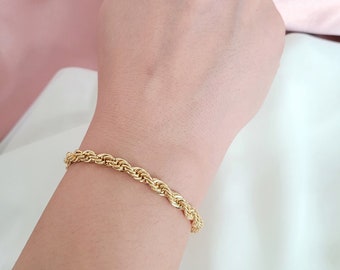 18K Rope Chain Bracelet, Thick Chain Bracelet, Perfect for Everyday Wear, Perfect Gift for Him, Bridesmaid Gifts, gift for her husband, gold