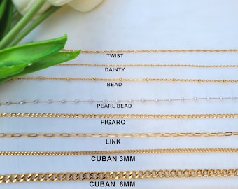 18K Gold Filled, Gold Chain Necklace, Twist Chain, Figaro Chain, Dainty Chain, Bead Chain, Curb Chain, Cuban Chain, Link Chain, Rope Chain