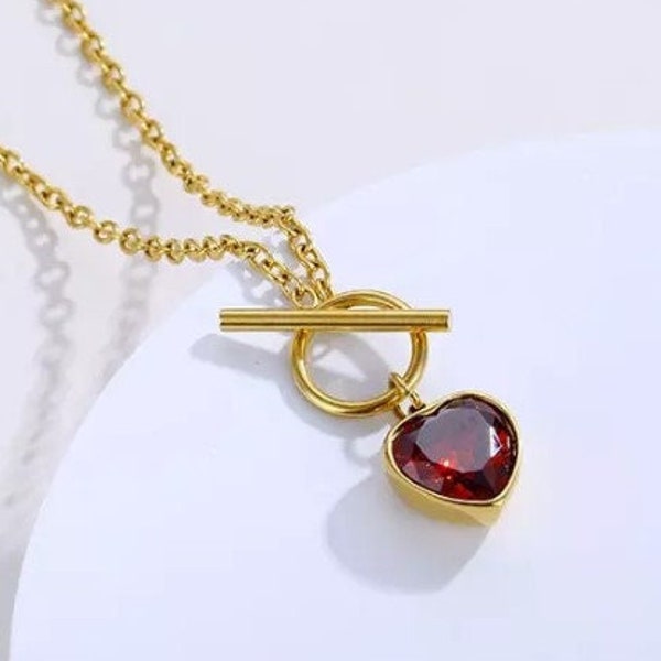 Toggle Necklace with red heart, Toggle Closure Gold Chain, toggle necklace, Love Necklace, Dainty Necklace, Dainty Chain, Toggle bracelet