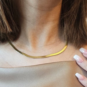 18k Gold Filled Herringbone Necklace, 18k Gold Filled Herringbone Choker, Layering Necklace, Flat Chain Snake Necklace, Christmas gift image 3