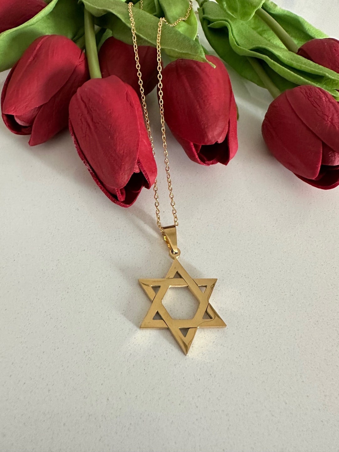 18K Star of David Necklace, Gold David Star Pendant,jewish Star