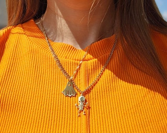 Skeleton  Necklace, Ghost Necklace, Halloween Necklace, Minimalist Party Jewelry, Kids Necklace, Halloween Charm, Halloween Gifts for Women