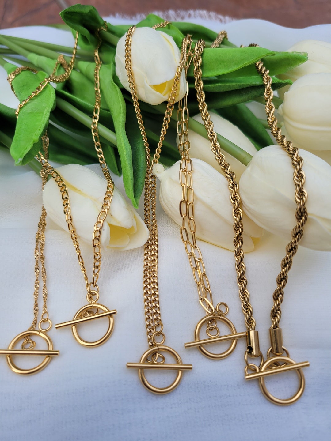 Toggle Closure Gold Link Chain, Toggle Necklace, Pearl Toggle Necklace, Beaded Toggle Bracelet