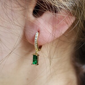 Emerald Earrings, May Birthstone, gold emerald earring, Zircon Stone Earrings, waterproof earrings, Colorful Earrings, Gemstone image 4