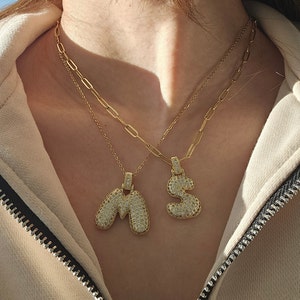 Balloon Letter Necklace, Bubble Pave Initial Pendant, 3D Gold Letter Necklace, Pave Personalized Bubble Necklace image 2