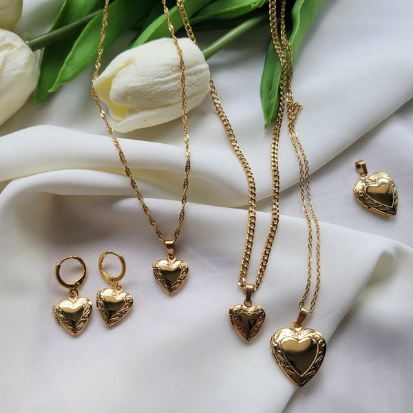 18K Gold Filled Gold Heart Locket Necklace, Small Locket, Big Locket, Minimalist Gift,  Personalized Gift, Waterproof Jewelry, Photo Locket