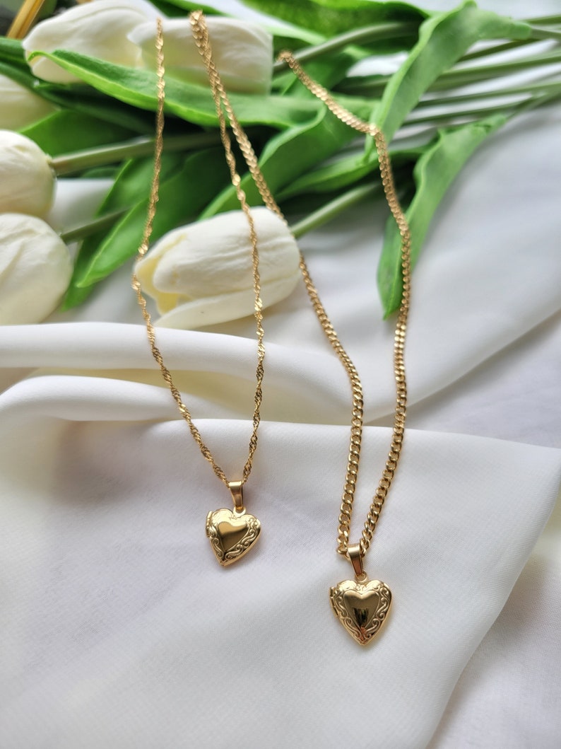 18K Gold Filled Heart Locket Necklace, Small Locket, Big Locket, Minimalist Gift, Personalized Gift, Waterproof Jewelry, Free Photo Service image 5