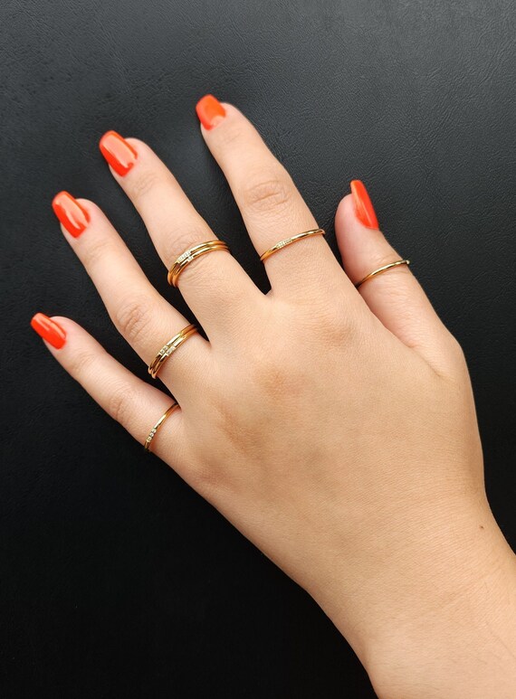 18K Gold Stackable Rings Stacking Gold Dainty Rings Simple Etsy