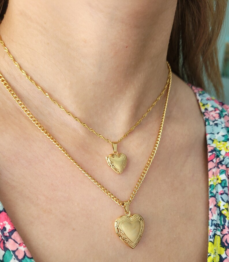 18K Gold Filled Gold Heart Locket Necklace, Small Locket, Big Locket, Minimalist Gift, Personalized Gift, Waterproof Jewelry, Photo Locket image 7