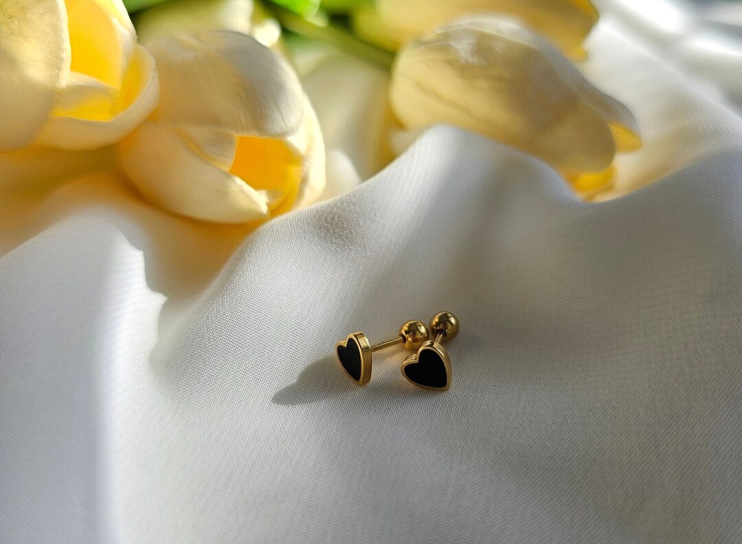 Small Stud Black Heart Earrings, Stud Earrings, Black Heart Earrings, Minimalist Earrings, Gift