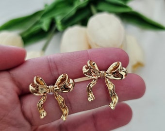 18k Gold Filled Bow Earrings, Bow Earrings, Cute Stud Earrings, Ribbon Studs, Coquette Aesthetic, Handmade Jewelry, Gift for her, minimalist