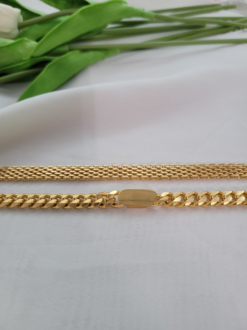 18K Gold Vintage Retro Mesh Bracelet, Stainless Steel Chain Bracelet, Jewelry Bracelet, Herringbone Chain, Women Men Gold Gift, Waterproof image 5