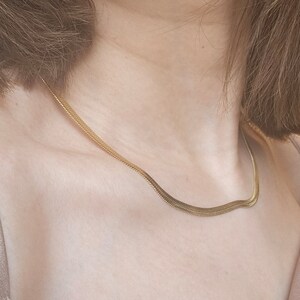 18k Gold Filled Herringbone Necklace, 18k Gold Filled Herringbone Choker, Layering Necklace, Flat Chain Snake Necklace, Christmas gift image 5