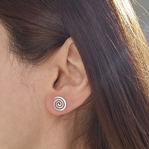 Tiny Spiral Stud Earrings, 925 Sterling Silver Post Earrings, Small Celtic Spiral Studs, circle earrings, dainty earrings, gift for her