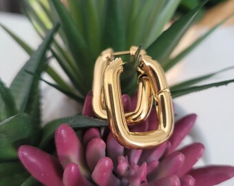 Boucles d’oreilles rectangulaires remplies d’or 18 carats, boucles d’oreilles Chunky Gold Hoop minimalistes, cadeau pour elle, boucles d’oreilles géométriques, cadeau minimaliste, 20 mm