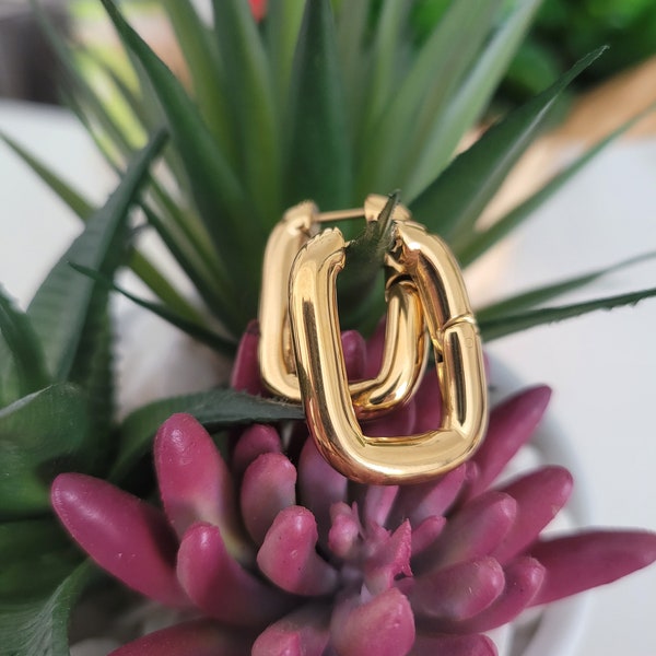 18K Gold Filled Rectangular Hoop Earrings, Chunky Gold Hoop Earrings Minimalist, Gift for Her, Geometric Earrings, Minimalist Gift, 20 mm
