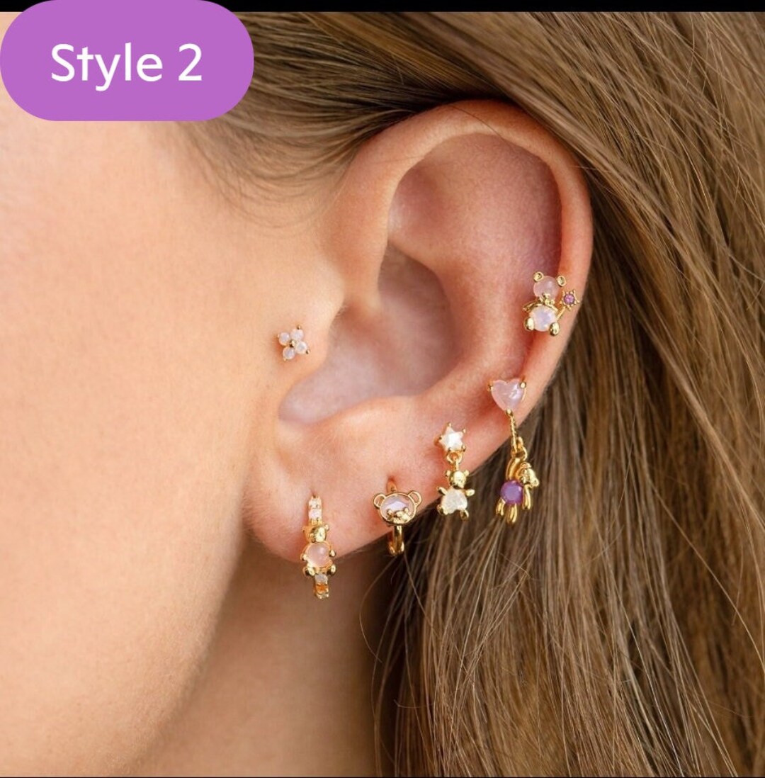 Piercing Earring Gold Earring Set Minimalist Piercing - Etsy Australia