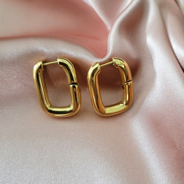 Gold Filled Rectangular Hoop Earrings Chunky, Oblong Gold Hoop Earrings Minimalist, Gift for Her Geometric Earrings, minimalist gift, 20 mm