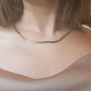 18k Gold Filled Herringbone Necklace, 18k Gold Filled Herringbone Choker, Layering Necklace, Flat Chain Snake Necklace, Christmas gift image 6
