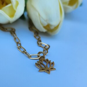 Lotus Necklace, Dainty Gold Necklace, Gold lotus necklace, Yoga Jewelry, Lotus Flower Necklace, Moms Birthday Gift, Bridesmaid Gift image 1