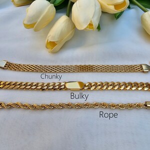 18K Gold Vintage Retro Mesh Bracelet, Stainless Steel Chain Bracelet, Jewelry Bracelet, Herringbone Chain, Women Men Gold Gift, Waterproof image 3
