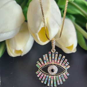 VERMEIL Evil Eye Necklace, evil eye pendant, Talisman Necklace, Lucky Necklace, gold necklace, simple necklace, Hallowen gift