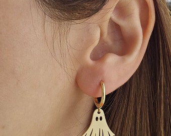 Ghost Earrings, Gold Earrings, Halloween Earrings, Hoop Earring, Minimal Ghost Earring, White Ghost Earrings, Cute Ghost Earrings, Gift