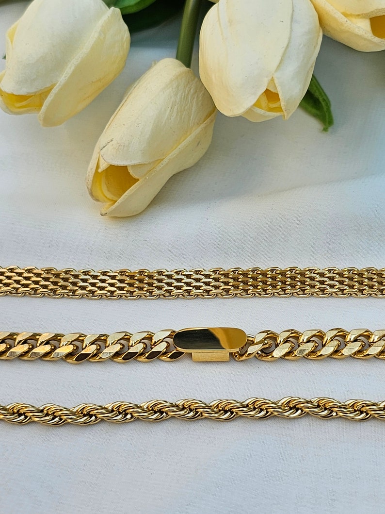 18K Gold Vintage Retro Mesh Bracelet, Stainless Steel Chain Bracelet, Jewelry Bracelet, Herringbone Chain, Women Men Gold Gift, Waterproof image 4