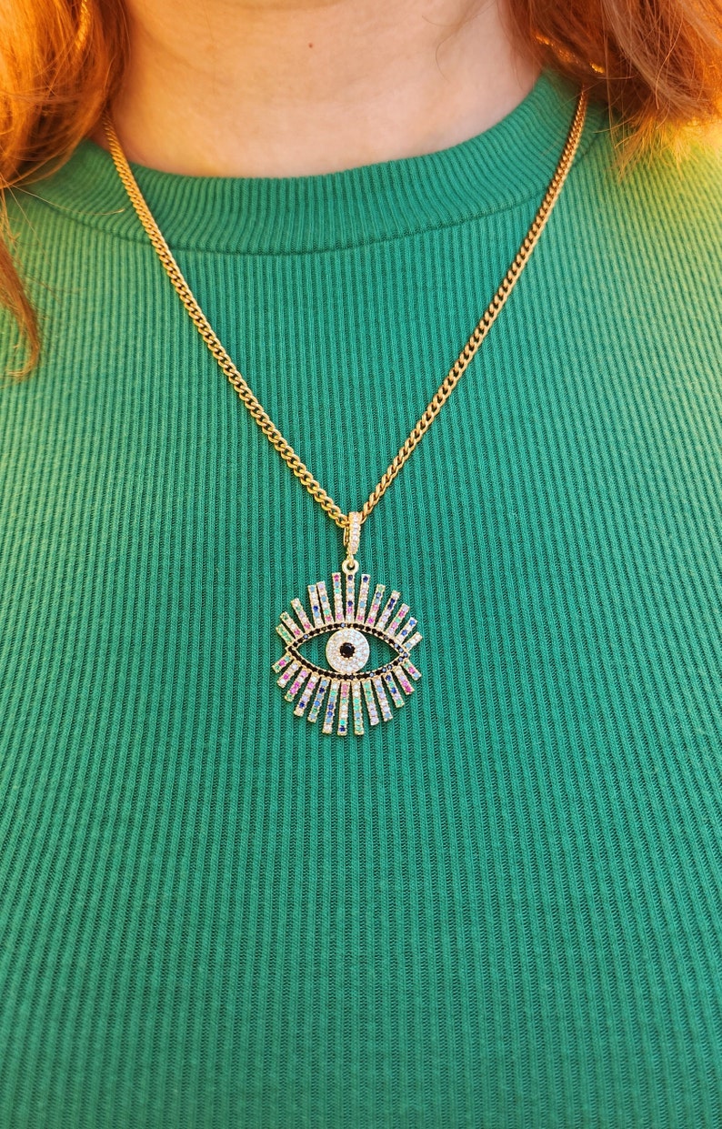 VERMEIL Evil Eye Necklace, evil eye pendant, Talisman Necklace, Lucky Necklace, gold necklace, simple necklace, Hallowen gift image 3