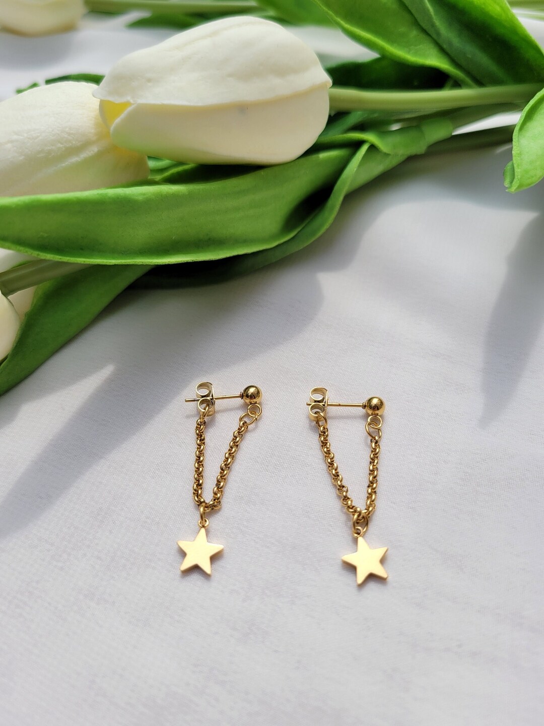 18K Gold Filled Star Dangle Earrings, Star Earrings, Celestial Earrings