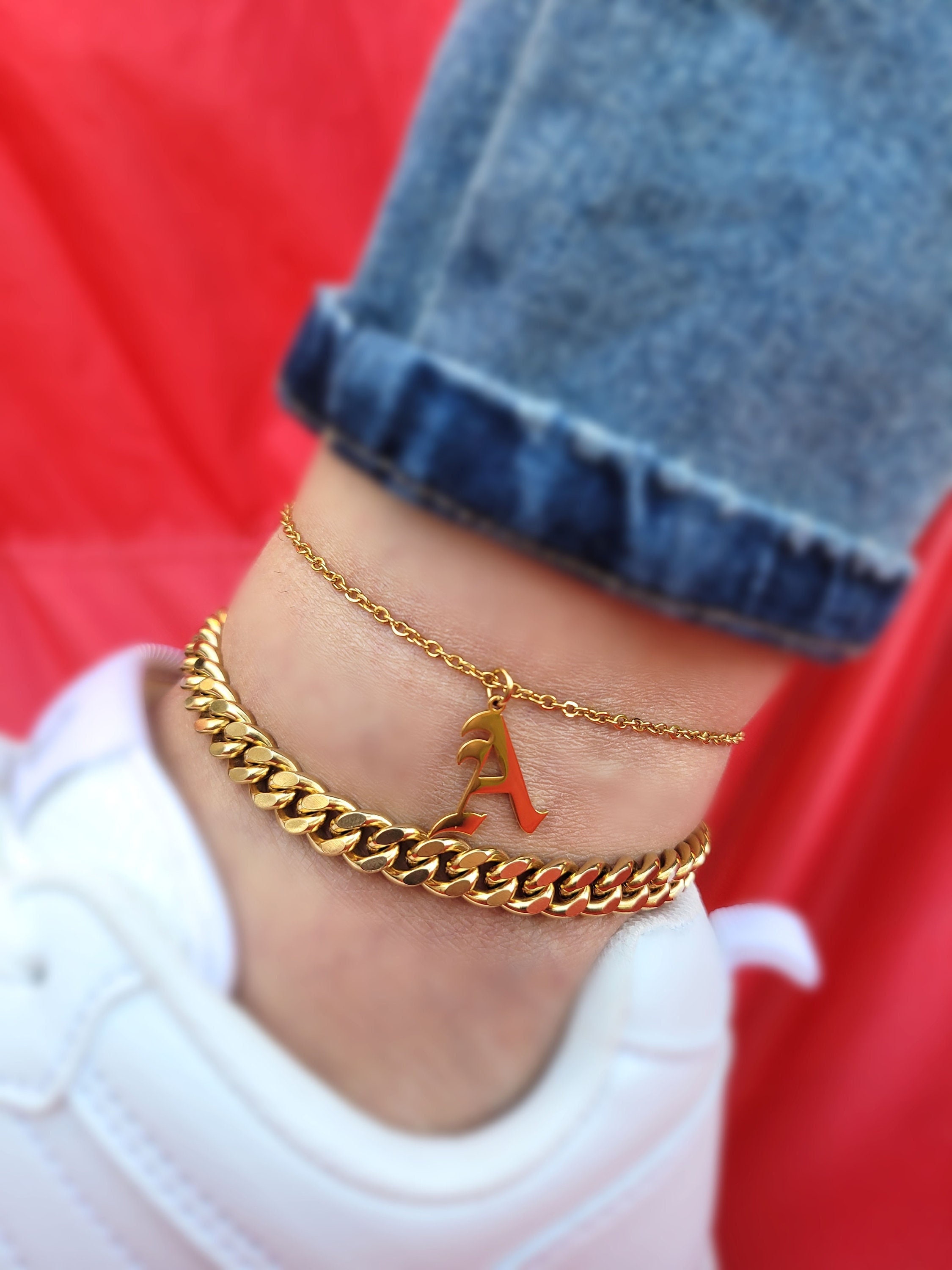 J Initial Anklet - Etsy
