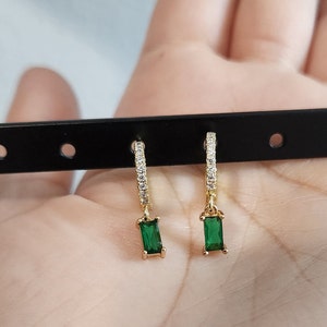 Emerald Earrings, May Birthstone, gold emerald earring, Zircon Stone Earrings, waterproof earrings, Colorful Earrings, Gemstone image 2