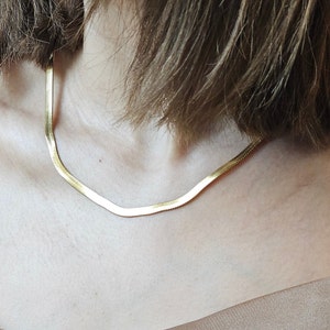 18k Gold Filled Herringbone Necklace, 18k Gold Filled Herringbone Choker, Layering Necklace, Flat Chain Snake Necklace, Christmas gift image 7
