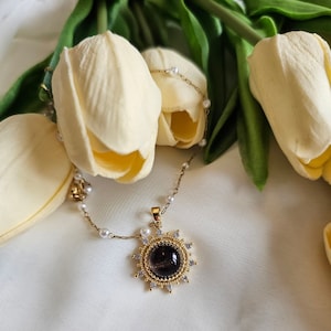 18K Gold Filled Vintage Black Necklace, Gold Necklace, Vintage Necklace, Gift for her, Valentines day gift, Best gift idea, Gift for mom