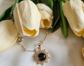 18K Gold Filled Vintage schwarze Halskette, Goldkette, Vintage Halskette, Geschenk für sie, Valentinstag Geschenk, Beste Geschenkidee, Geschenk für Mama