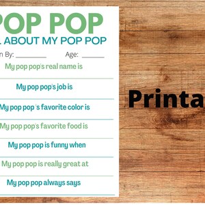 All About Pop Pop Printable
