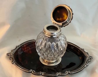 Antique Inkwell with Silver and Tortoise Shell