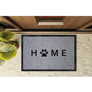 Stylish doormat &quot;Home&quot; with dog paw design | Non-slip & charming | Black, brown, grey | 60 x 40 cm | Dirt trapper mat | Doormat